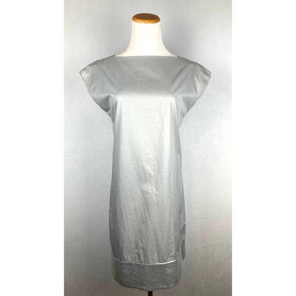 Theory Dresses & Skirts - Theory Minimalist 100% Cotton Gray Shift Dress with Silver Sequin Band Size 0